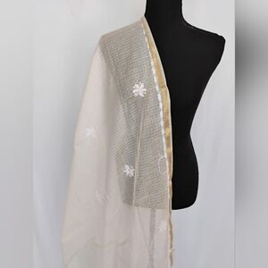 Off-White Floral Chikankari Women's Scarf / Dupatta